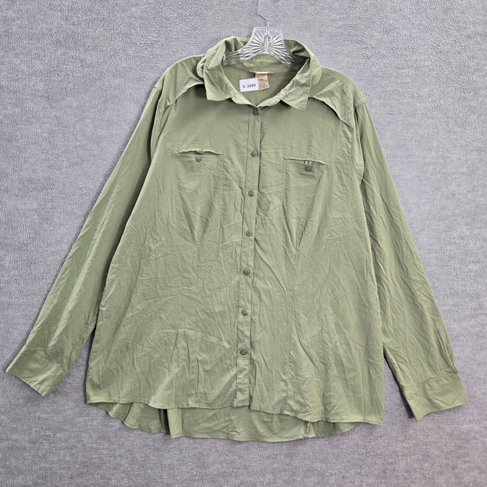 Duluth Men Button Up Shirt 2XL Green Nylon Outdoor Long Sleeve Collar